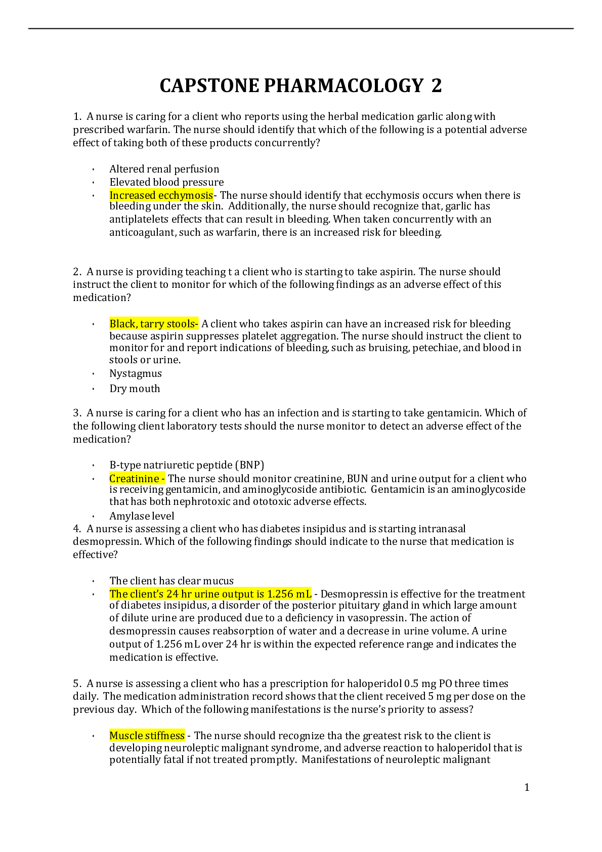 Preview image of CAPSTONE PHARMACOLOGY 2 NURS 407 document